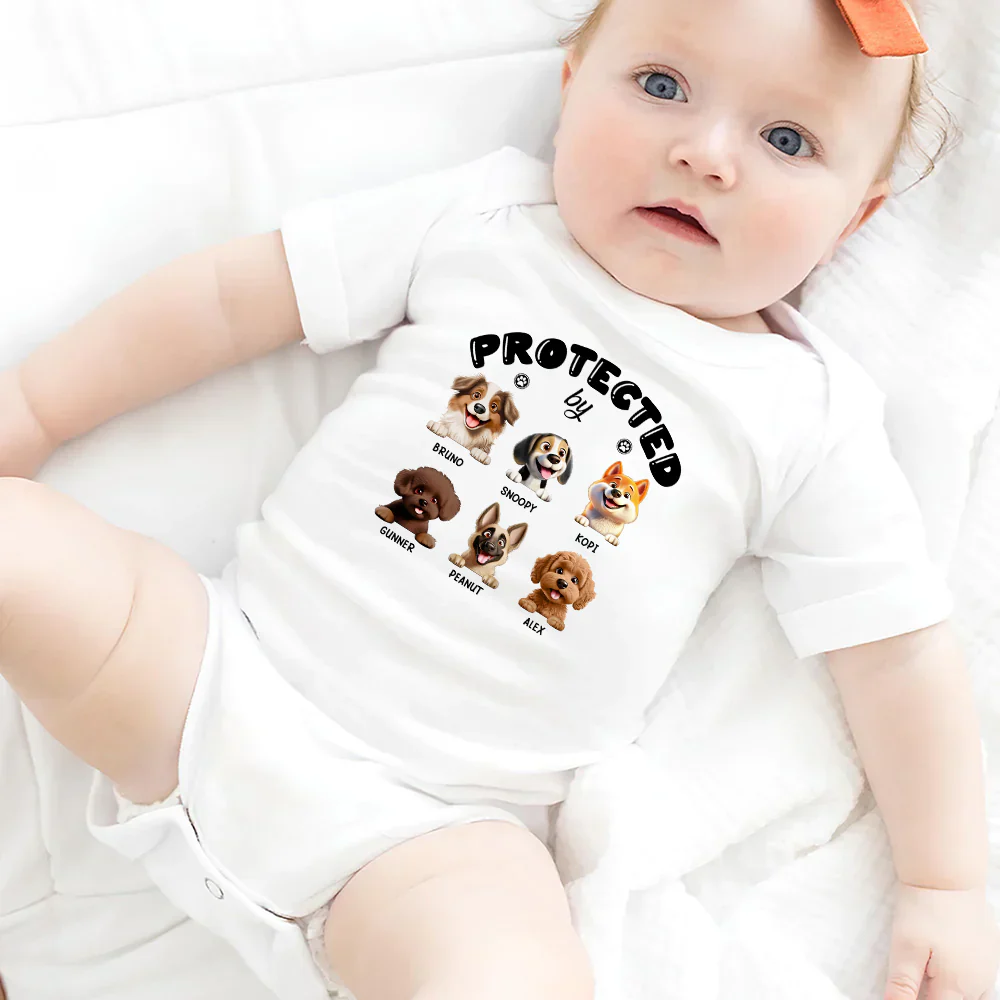 Protected By 3D Effect Dog - Personalized Baby Onesie - Image 5