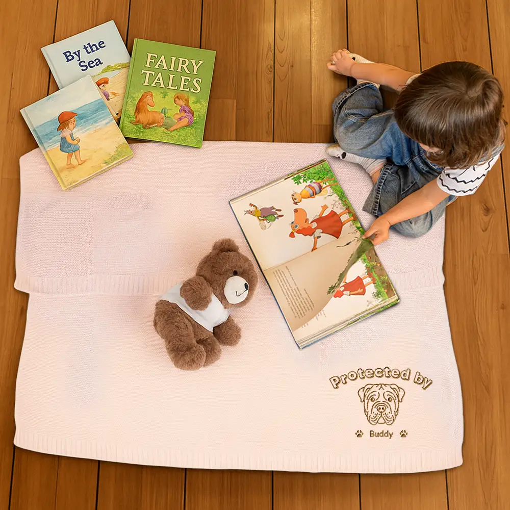 Protected By Dogs - Personalized Embroidered Knitted Baby Blanket - Image 4