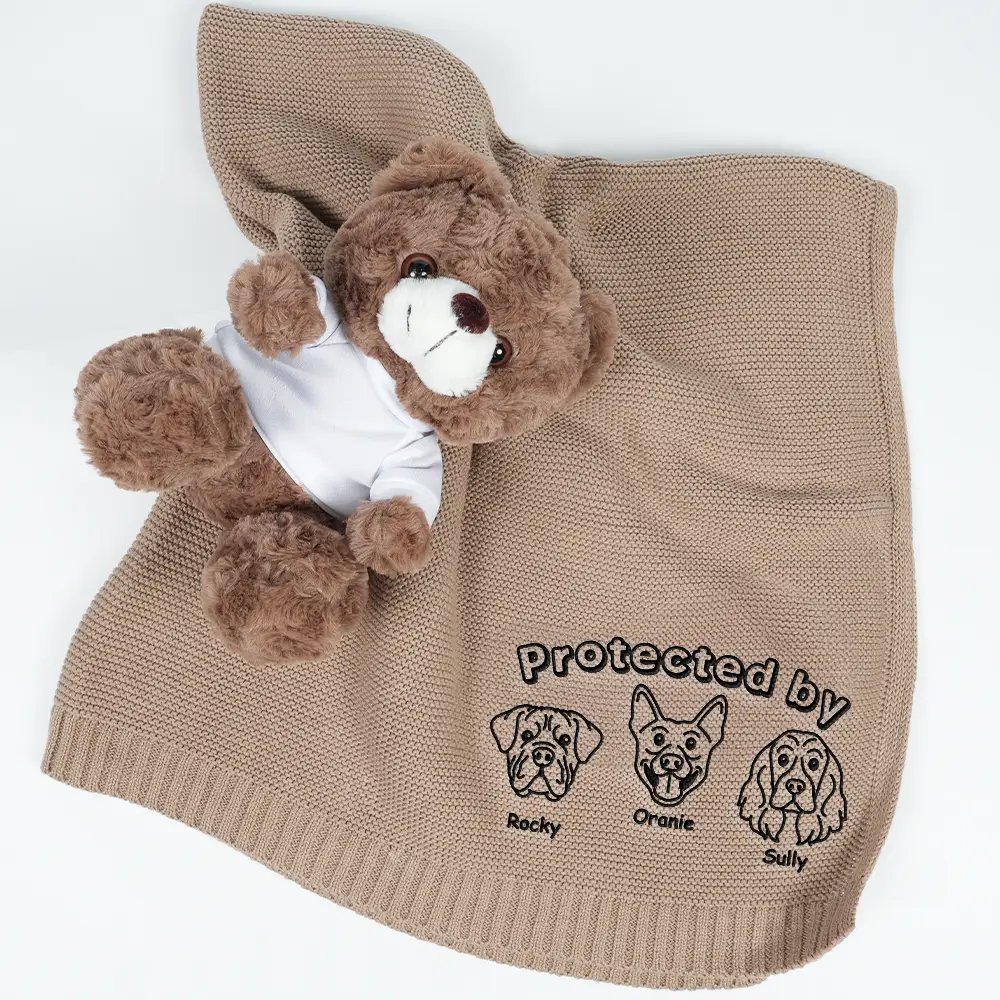 Protected By Dogs - Personalized Embroidered Knitted Baby Blanket - Image 6