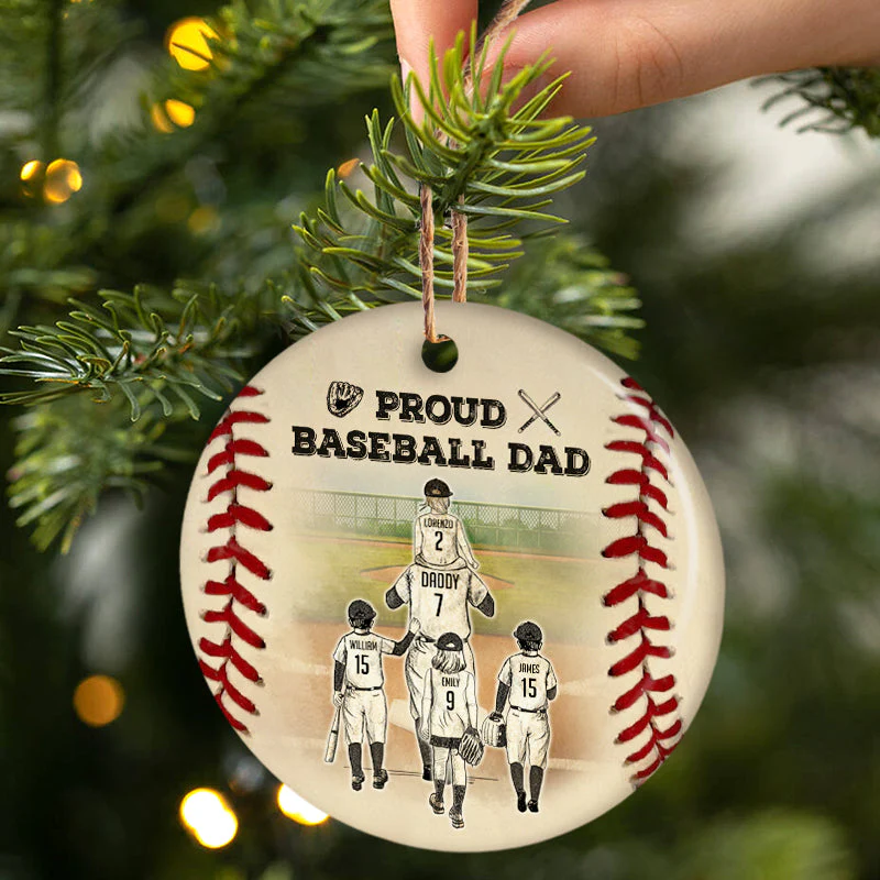 Proud Baseball Dad - Christmas Gift For Dad - Personalized Custom Circle Ceramic Ornament - Image 2