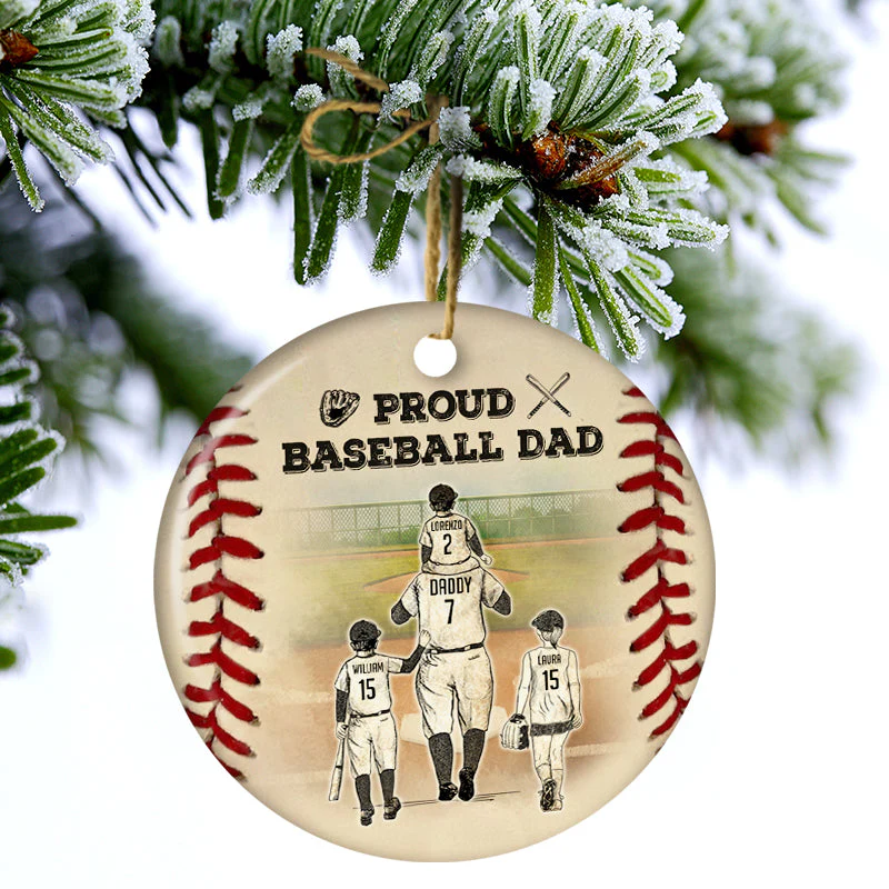 Proud Baseball Dad - Christmas Gift For Dad - Personalized Custom Circle Ceramic Ornament - Image 3