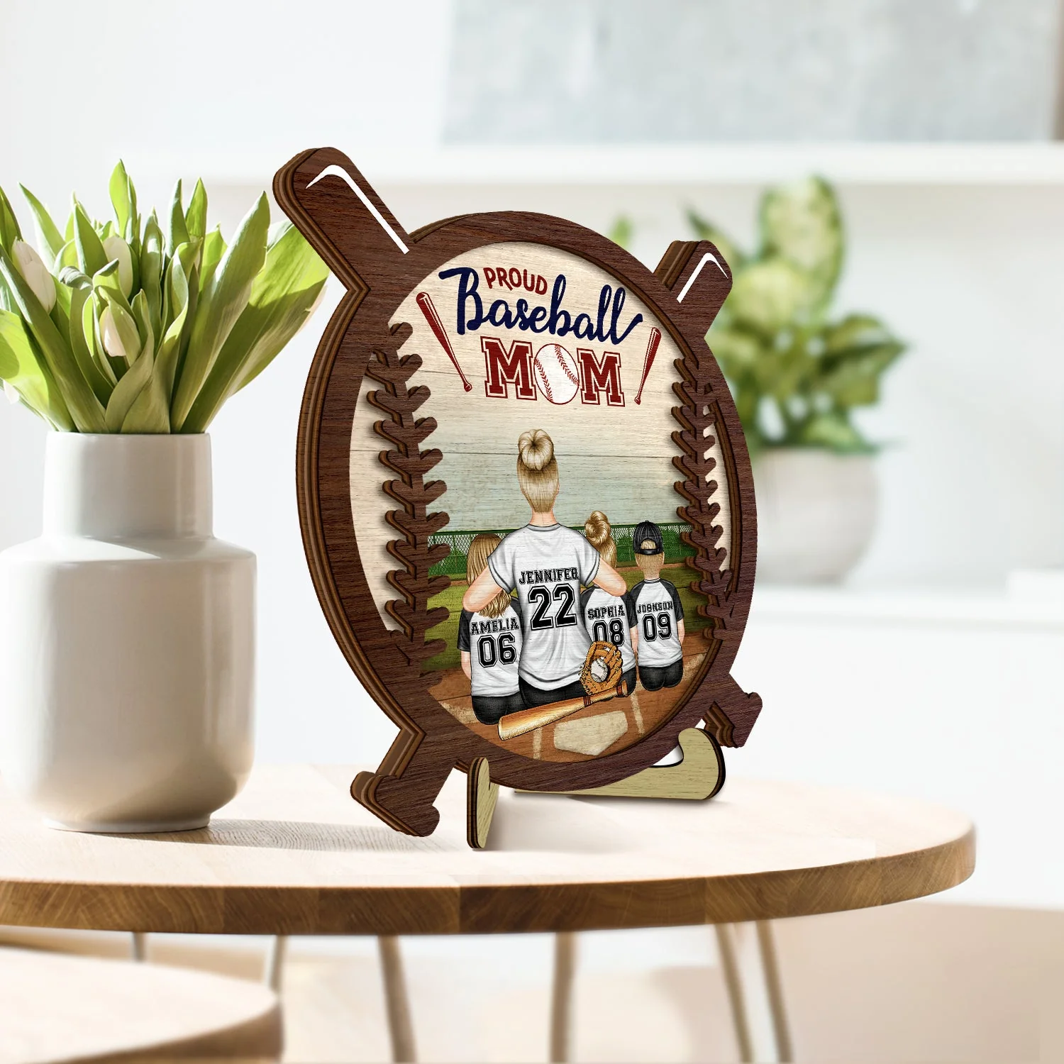 Proud Baseball Mom - Gift For Baseball Mother - Personalized 2-Layered Wooden Plaque With Stand - Image 3