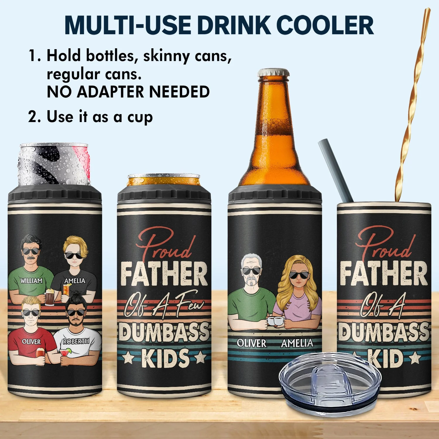 Proud Father Of A Few - Funny Gift For Dad, Father, Grandpa - Personalized 4 In 1 Can Cooler Tumbler - Image 2