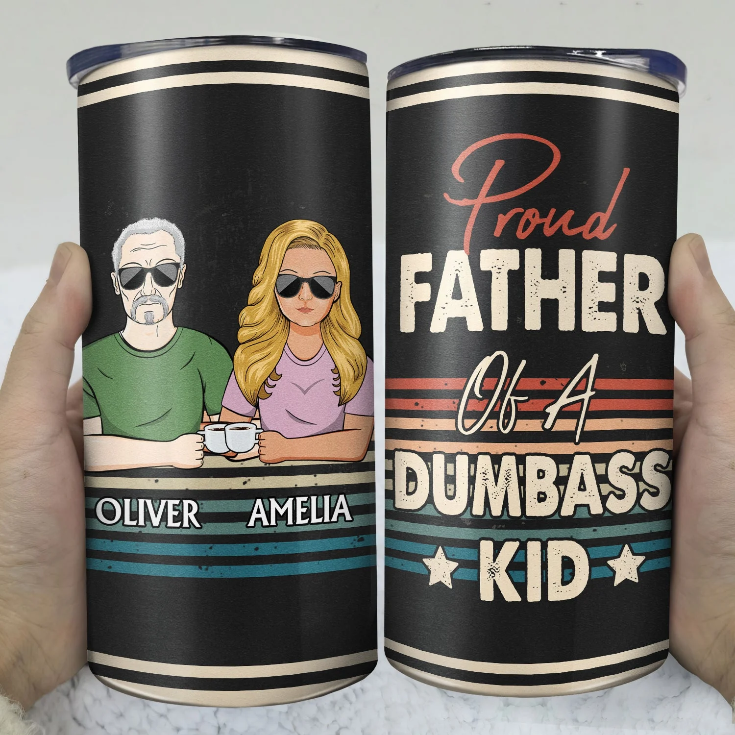 Proud Father Of A Few - Funny Gift For Dad, Father, Grandpa - Personalized 4 In 1 Can Cooler Tumbler - Image 3