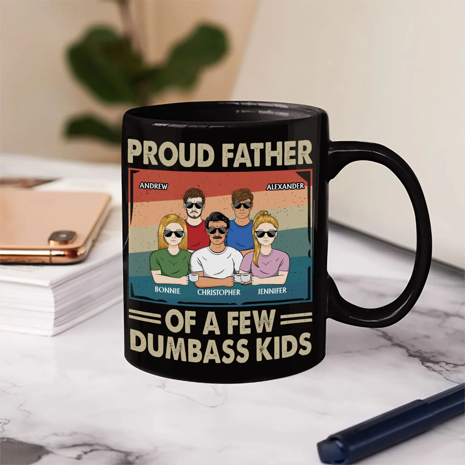 Proud Father Of A Few - Funny Gift For Dad, Father, Grandpa - Personalized Black Mug - Image 3