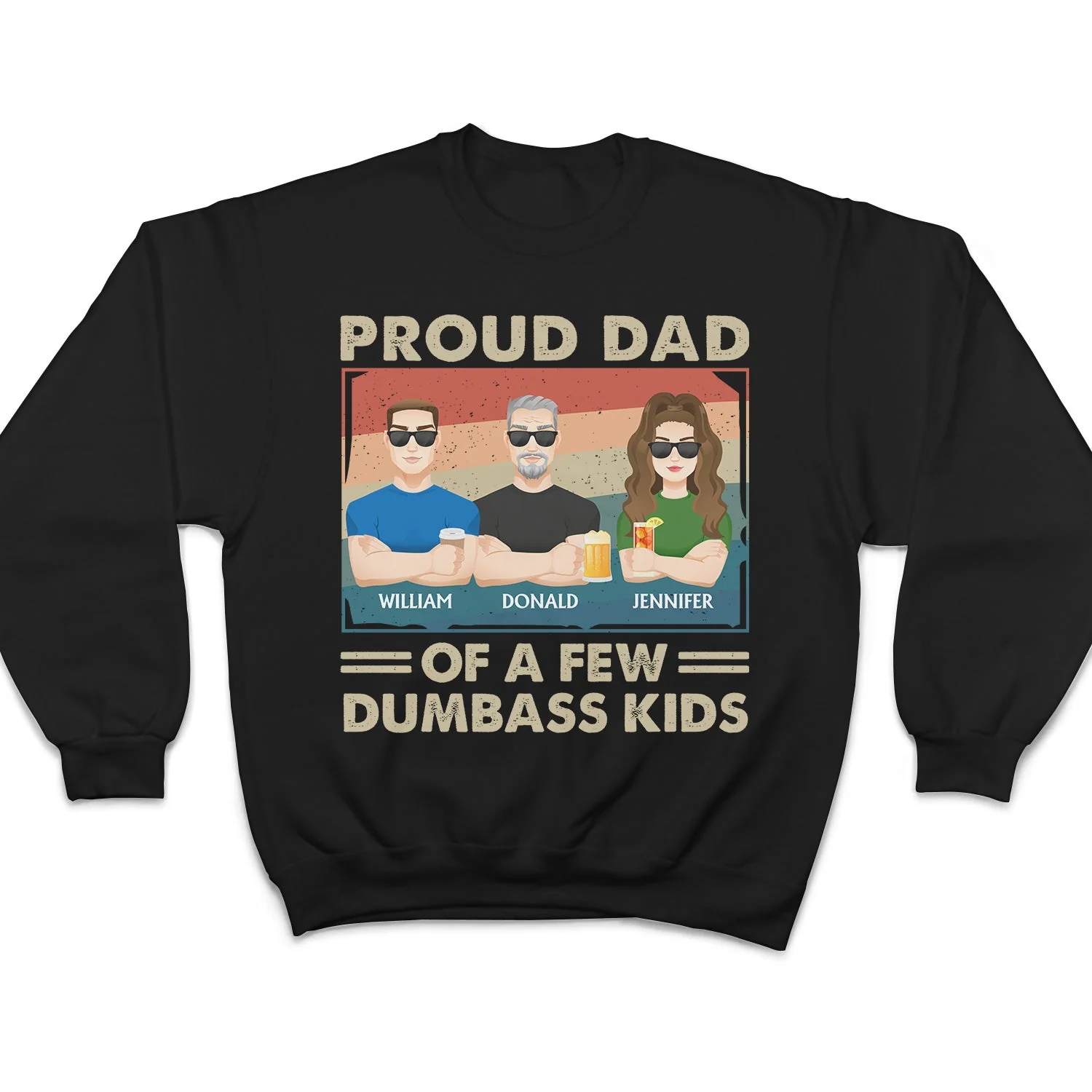 Proud Father Of A Few Kid Adult Dog Cat Flat Art - Funny Gift For Dad, Father, Grandpa - Personalized T Shirt - Image 5