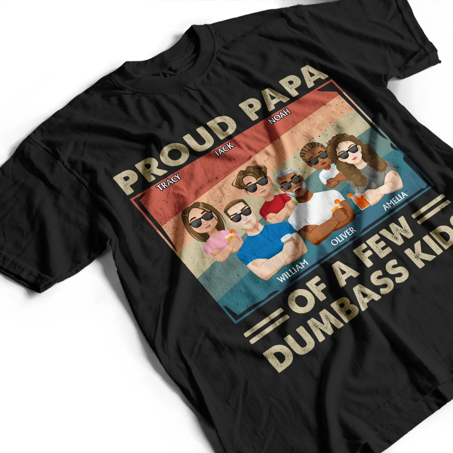 Proud Father Of A Few Kid & Adult Flat Art - Funny Gift For Dad, Father, Grandpa - Personalized T Shirt - Image 3