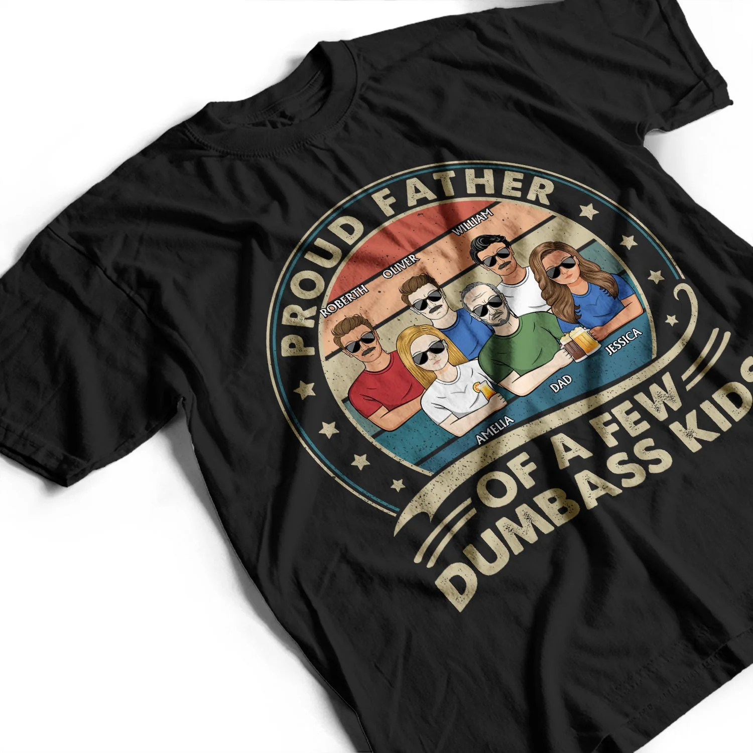 Proud Father Of A Few Retro - Funny Gift For Dad, Father, Grandpa - Personalized T Shirt - Image 3