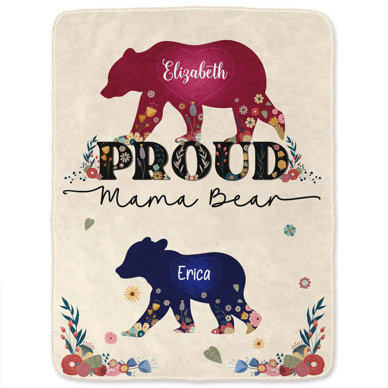 Proud Mama Bear - Gift For Mother - Personalized Fleece Blanket, Sherpa Blanket - Image 2