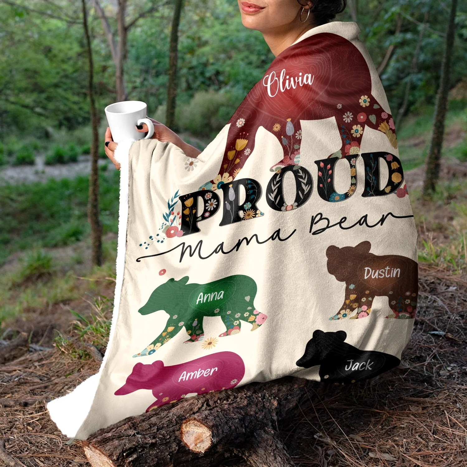 Proud Mama Bear - Gift For Mother - Personalized Fleece Blanket, Sherpa Blanket - Image 5