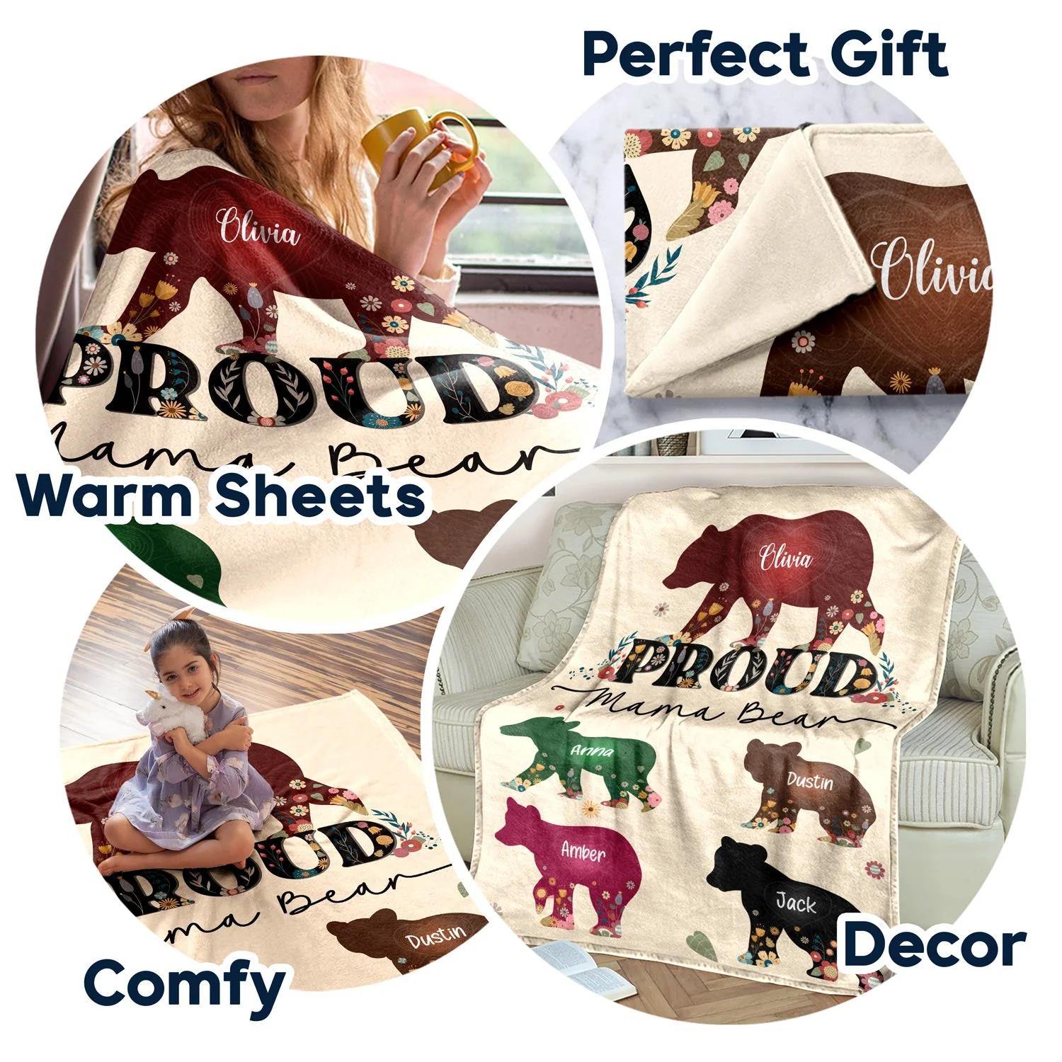 Proud Mama Bear - Gift For Mother - Personalized Fleece Blanket, Sherpa Blanket - Image 7