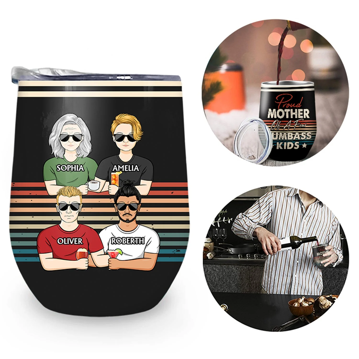 Proud Mother Of A Few Kids - Funny Gift For Mom, Mother, Grandma - Personalized Wine Tumbler - Image 2