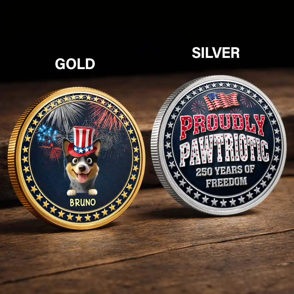 Proudly Pawtriotic 250 Years Of Freedom Dog Cat - Personalized Commemorative Keepsake Coin - Image 2