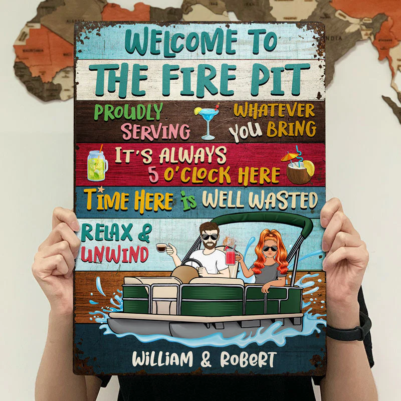 Proudly Serving Whatever You Bring Pontoon Lake Life - Couple Gift - Custom Classic Metal Signs - Image 4