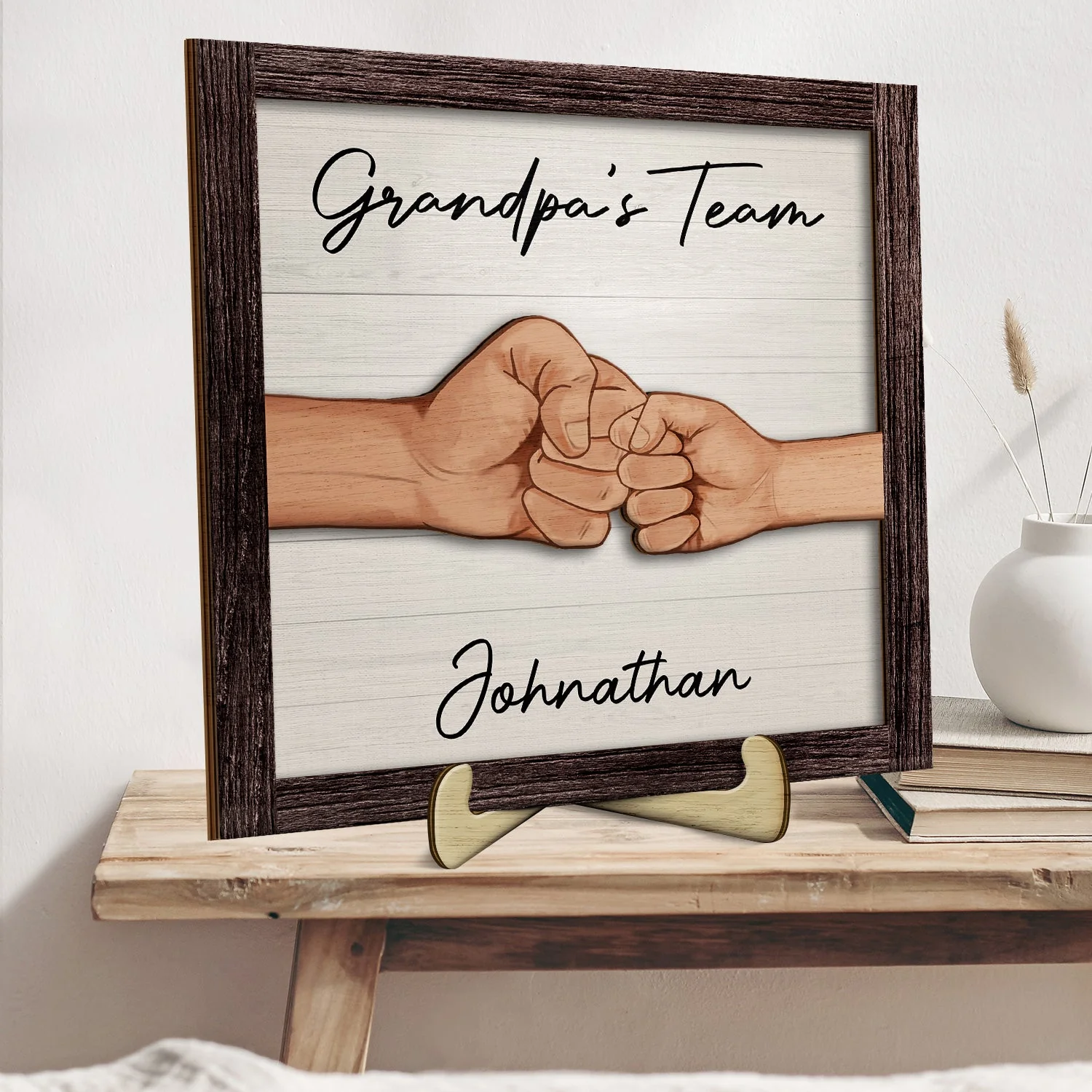 Punching Hand - Birthday, Loving Gift For Mom, Mum, Nana, Dad, Papa - Personalized 2-Layered Wooden Plaque With Stand - Image 2