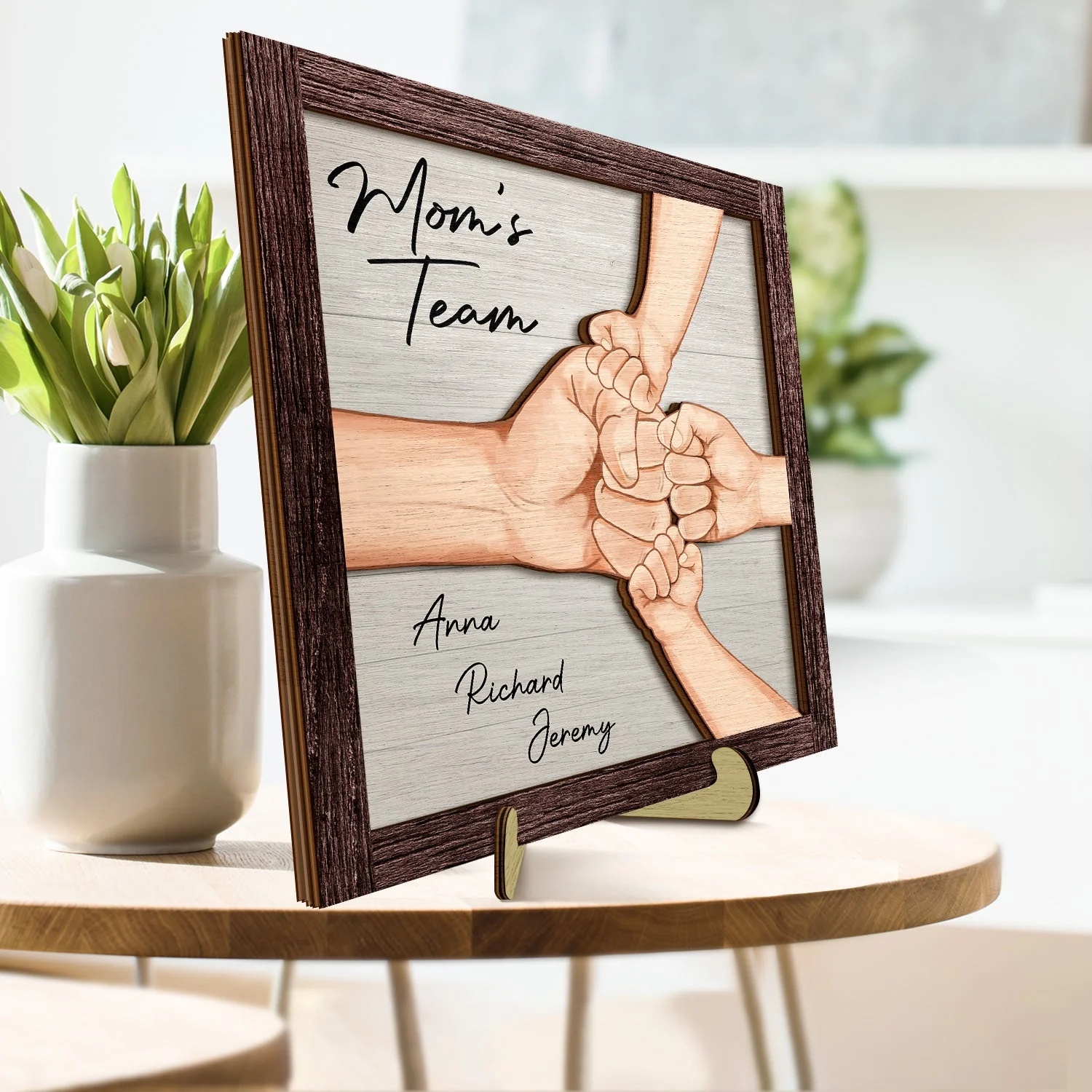Punching Hand - Birthday, Loving Gift For Mom, Mum, Nana, Dad, Papa - Personalized 2-Layered Wooden Plaque With Stand - Image 3