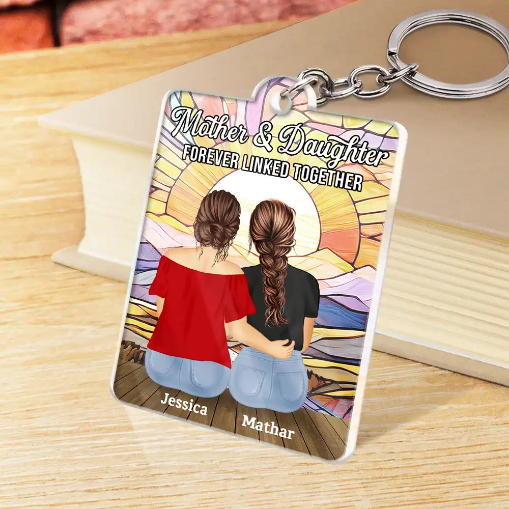 QR Code Mother Daughters Forever Linked Together - Personalized Acrylic Keychain - Image 3