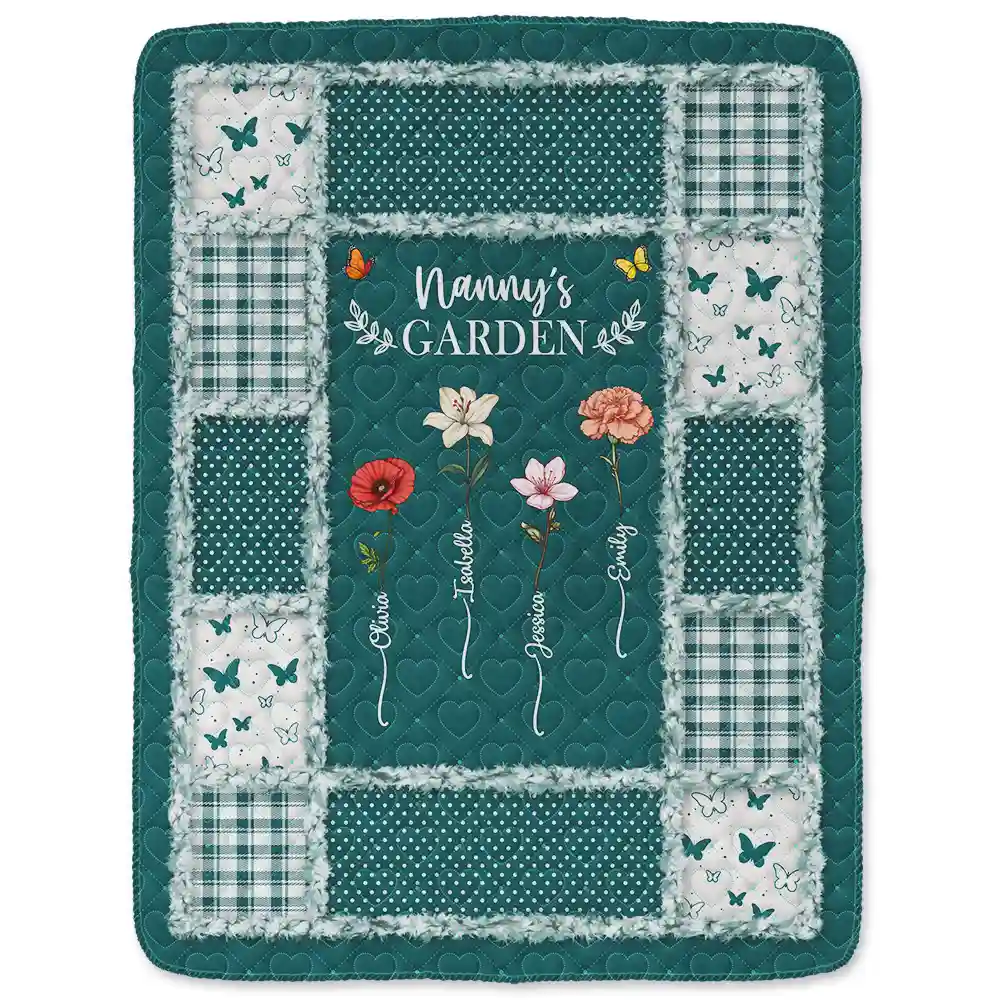 Quilt Pattern Birth Month Flower Grandmas Garden - Personalized Fleece Blanket, Sherpa Blanket - Image 2