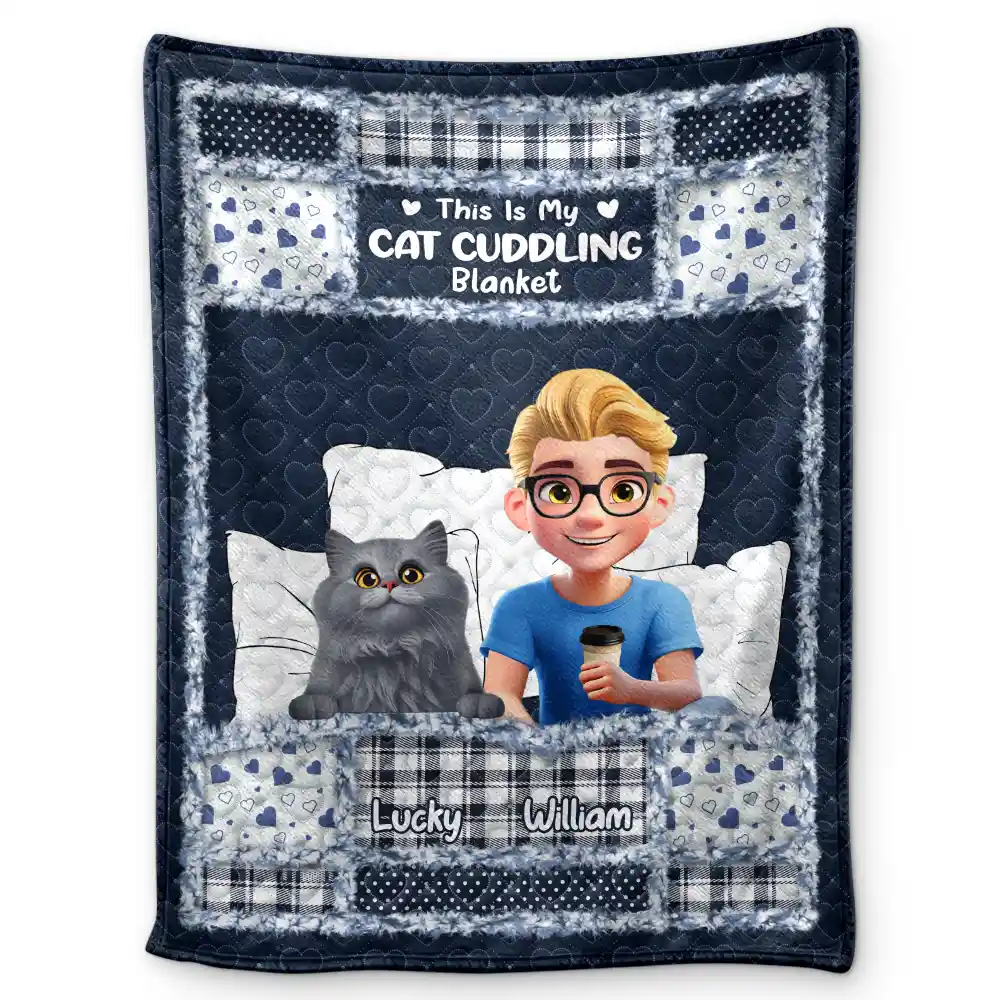 Quilt Pattern My Cat Cuddling Blanket - Personalized Fleece Blanket, Sherpa Blanket - Image 2