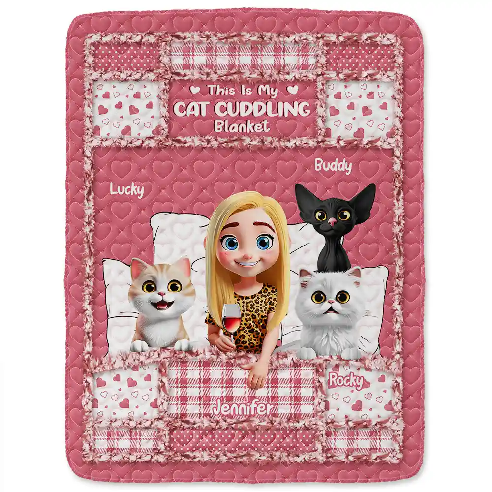 Quilt Pattern My Cat Cuddling Blanket - Personalized Fleece Blanket, Sherpa Blanket - Image 3