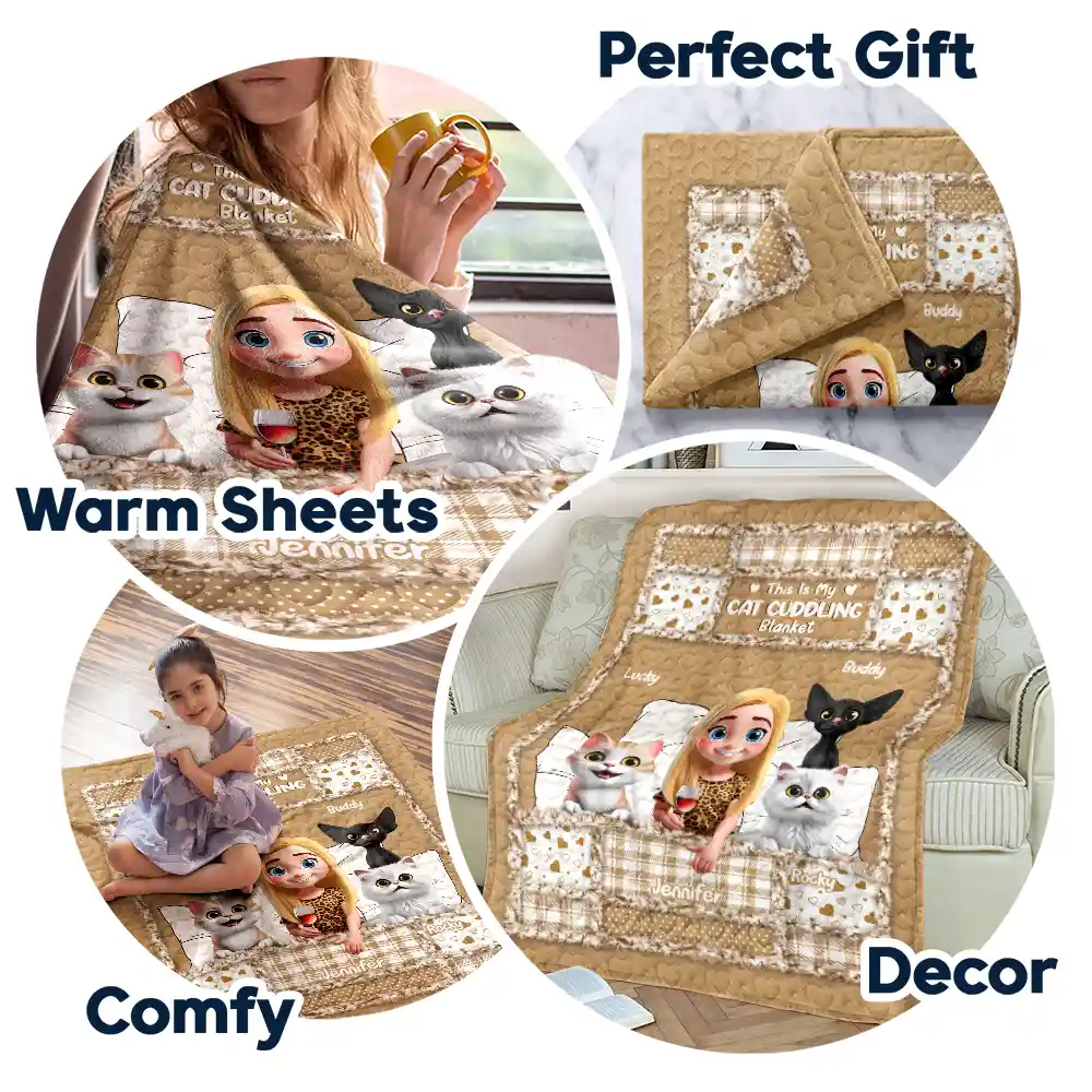 Quilt Pattern My Cat Cuddling Blanket - Personalized Fleece Blanket, Sherpa Blanket - Image 8