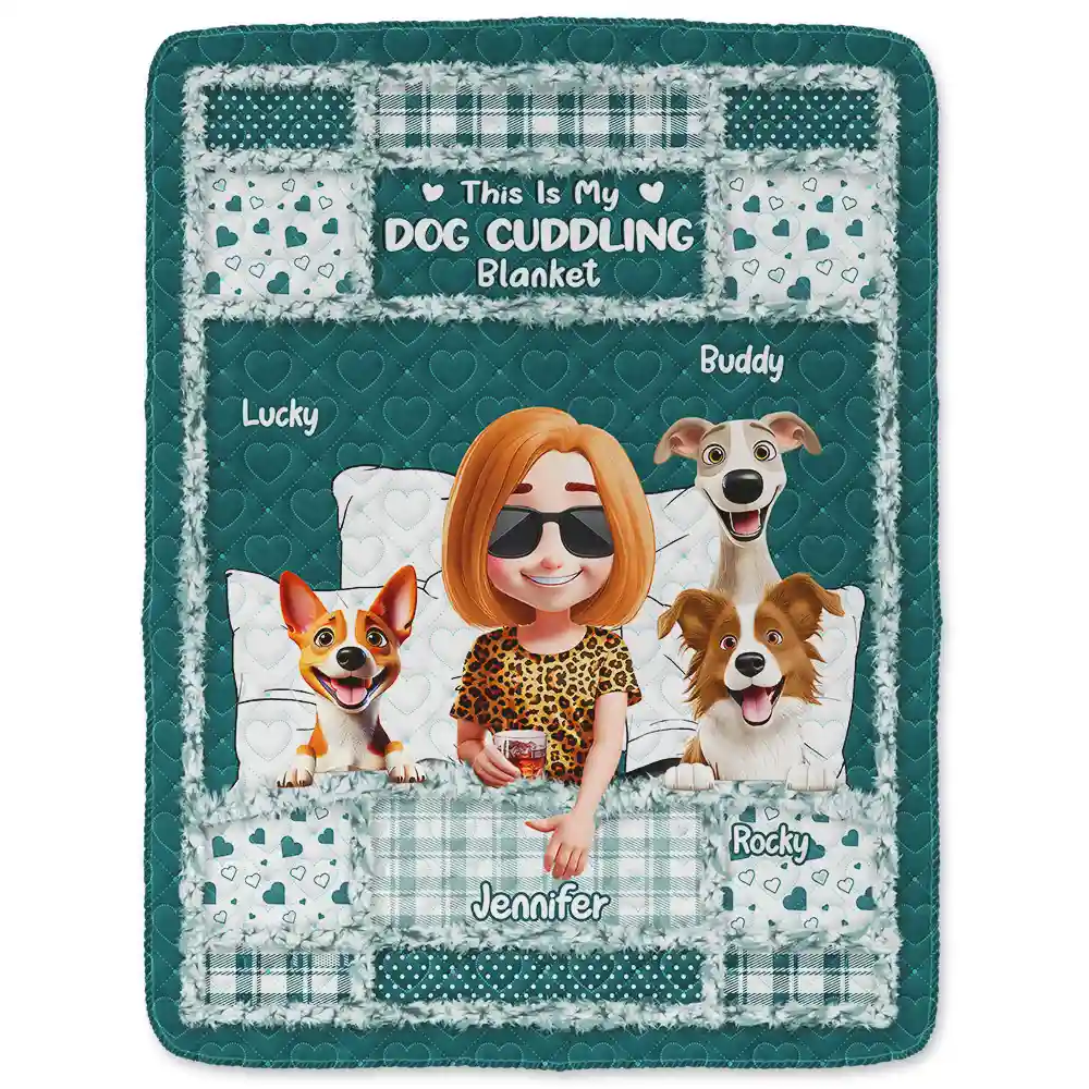 Quilt Pattern My Dog Cuddling Blanket - Personalized Fleece Blanket, Sherpa Blanket - Image 3