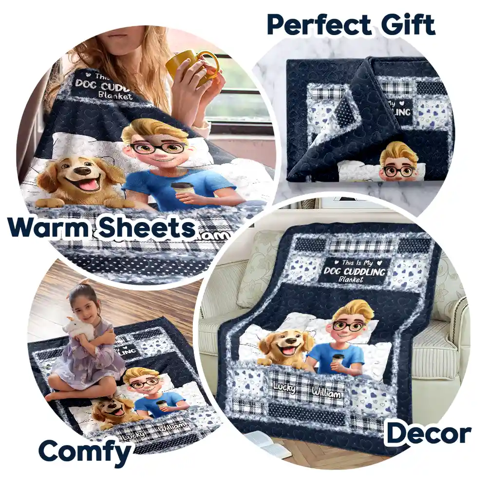 Quilt Pattern My Dog Cuddling Blanket - Personalized Fleece Blanket, Sherpa Blanket - Image 8