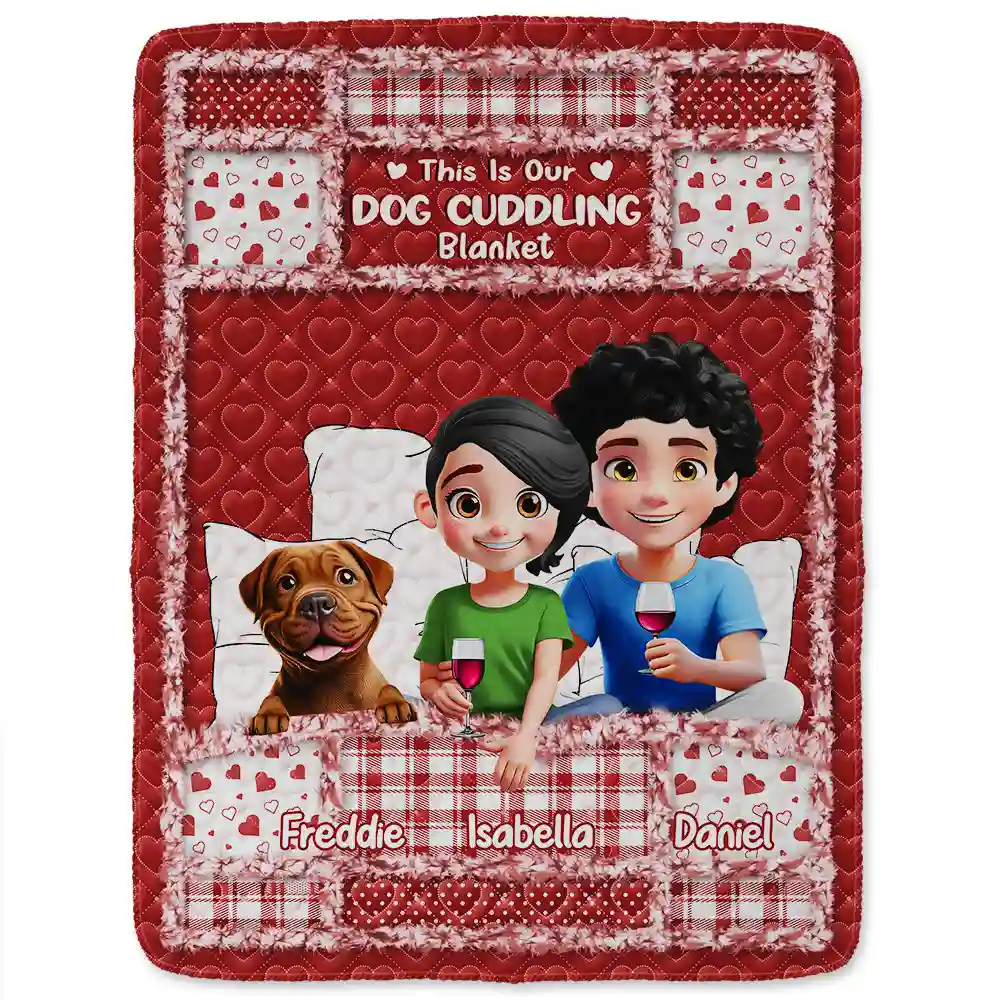Quilt Pattern Our Dog Cat Cuddling Blanket - Personalized Fleece Blanket, Sherpa Blanket - Image 2