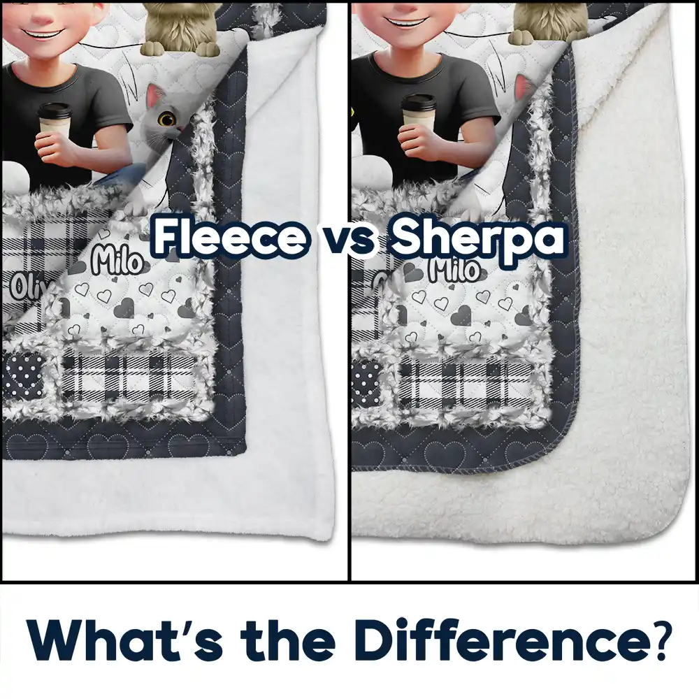 Quilt Pattern Our Dog Cat Cuddling Blanket - Personalized Fleece Blanket, Sherpa Blanket - Image 4