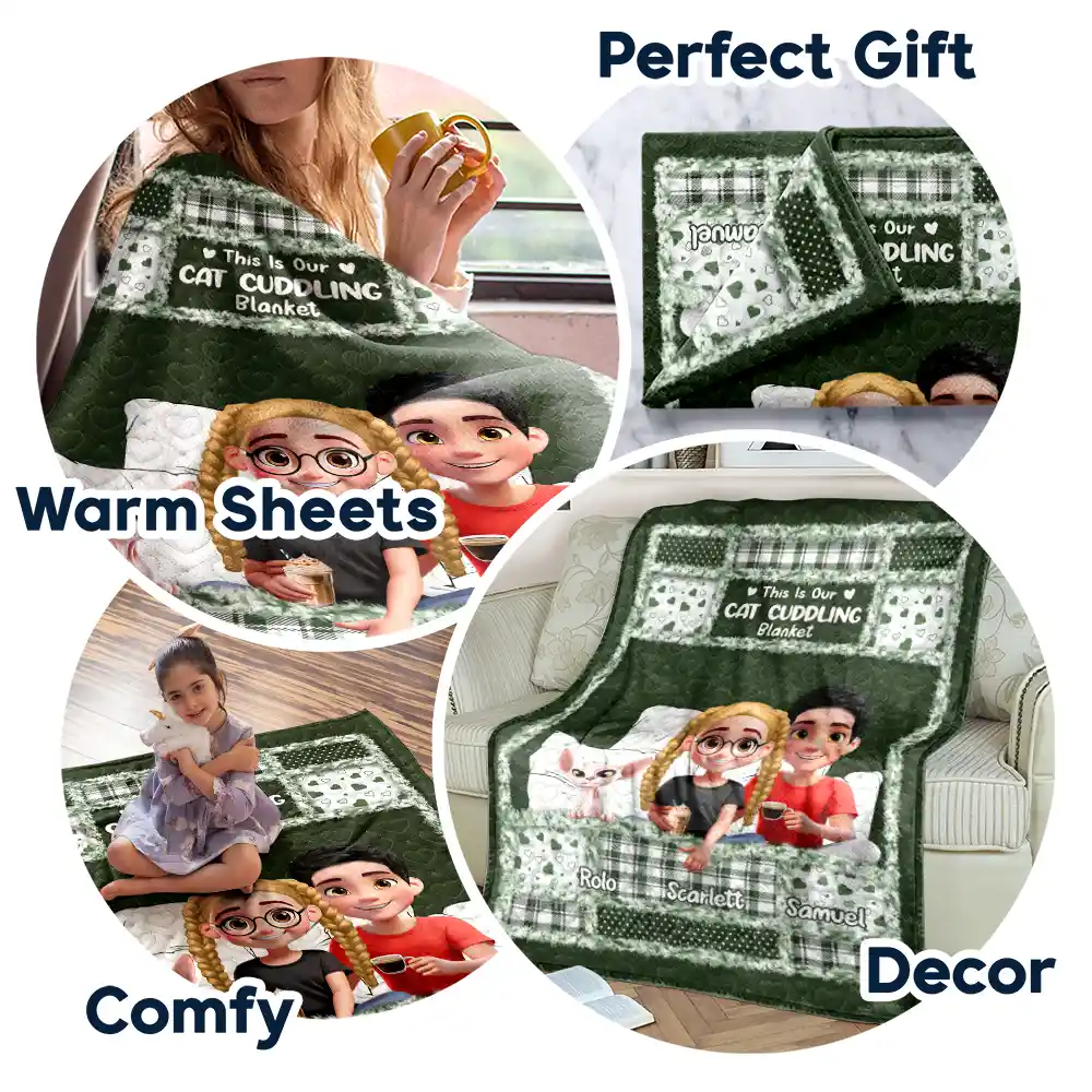 Quilt Pattern Our Dog Cat Cuddling Blanket - Personalized Fleece Blanket, Sherpa Blanket - Image 7