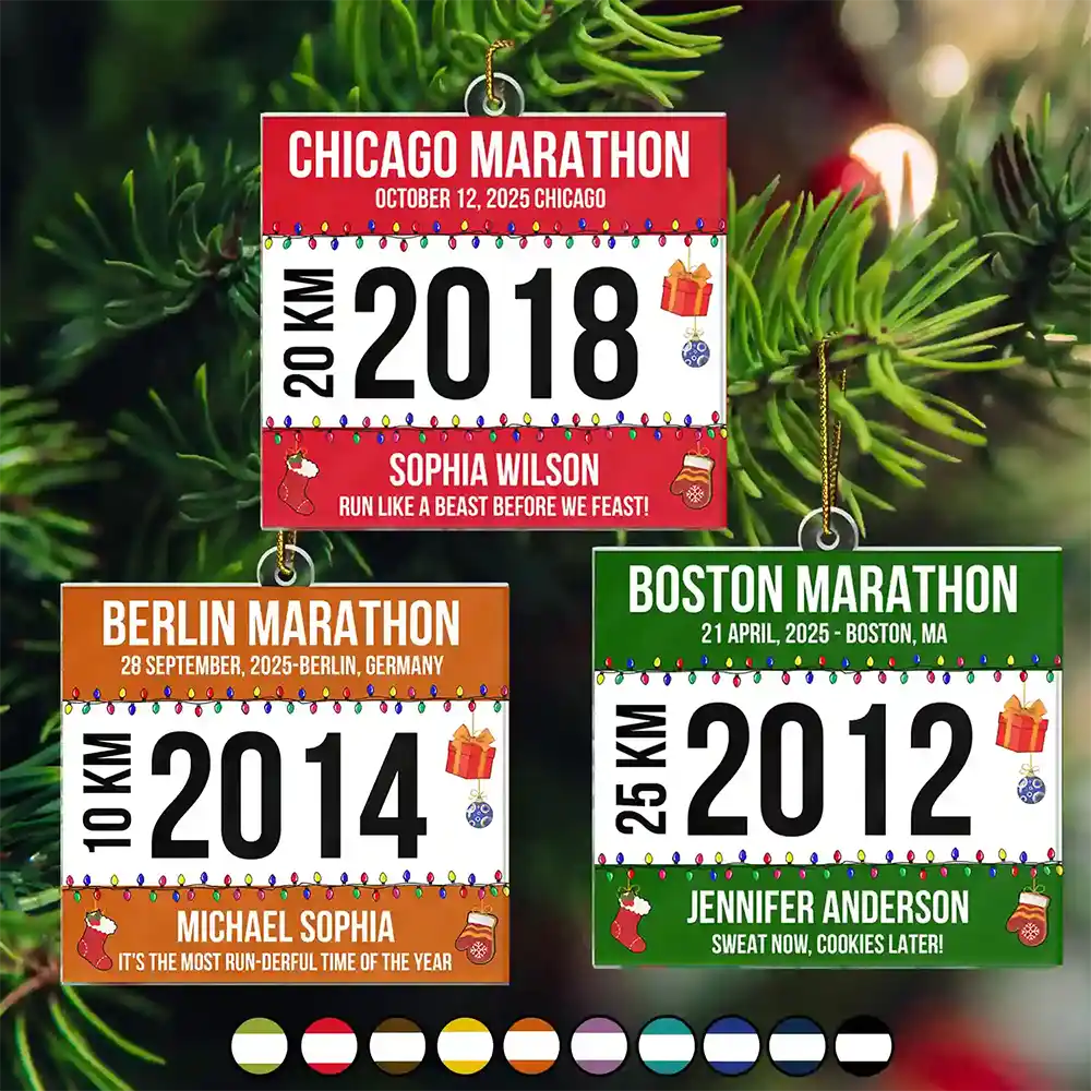 Race Bib For Runner Christmas - Personalized Custom Shaped Acrylic Ornament - Image 3