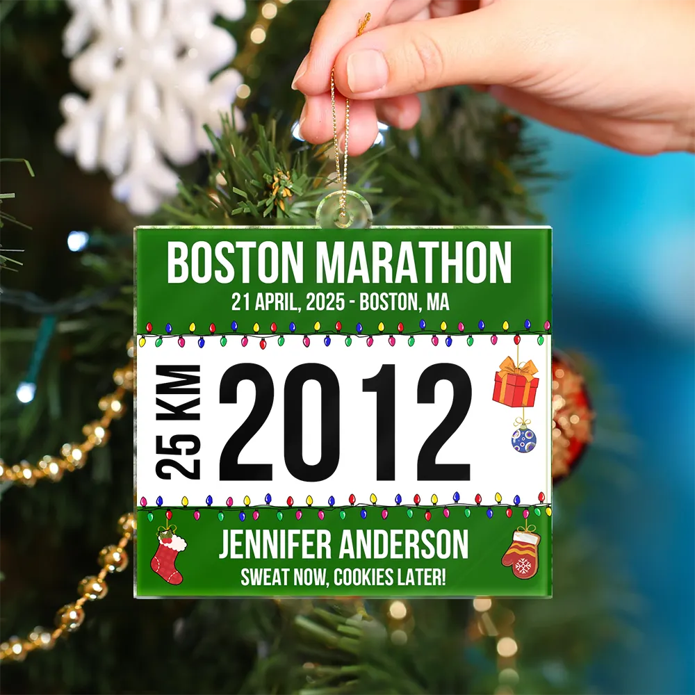 Race Bib For Runner Christmas - Personalized Custom Shaped Acrylic Ornament - Image 6