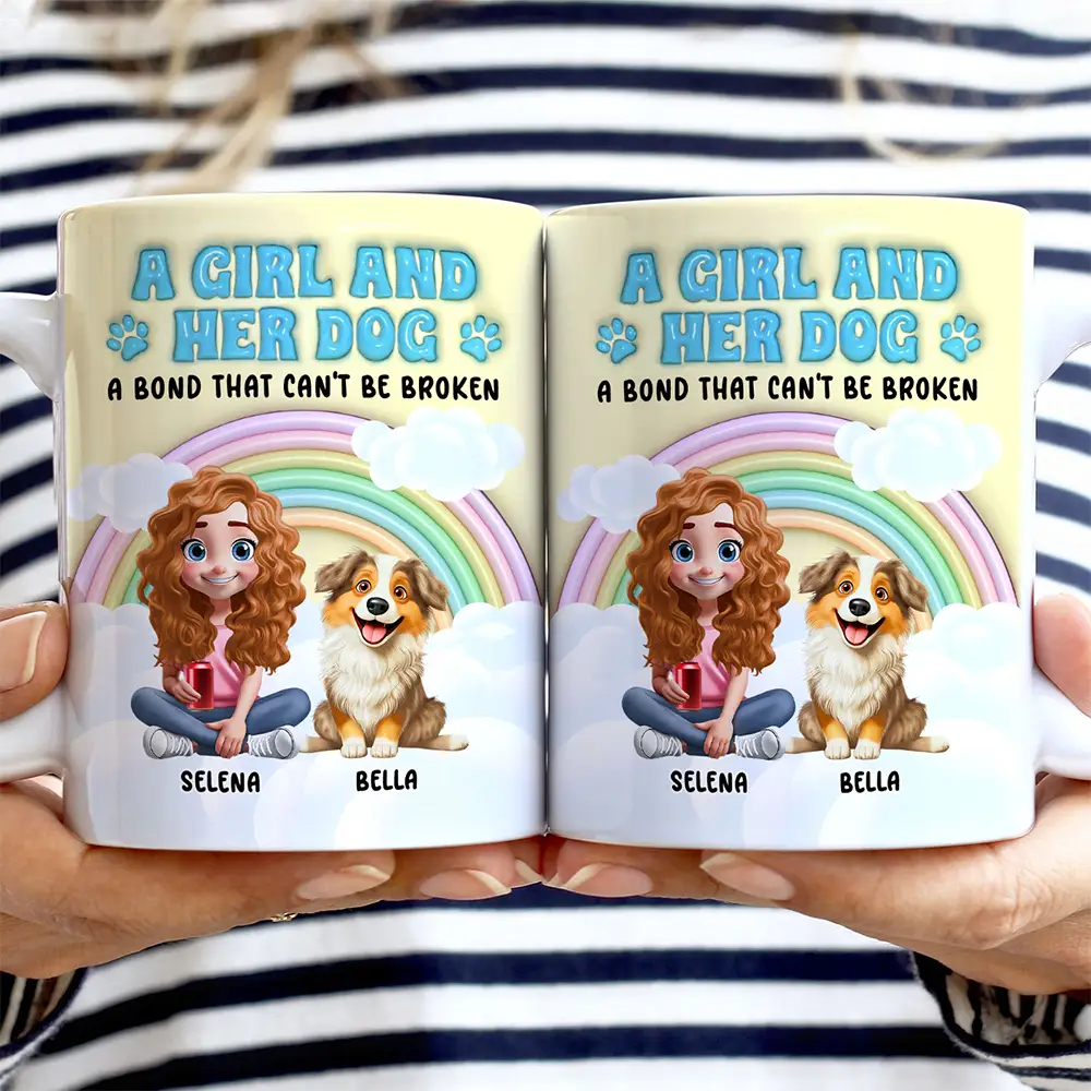 Rainbow A Girl And Her Dogs - 3D Inflated Effect Printed Mug, Personalized White Edge-to-Edge Mug - Image 2