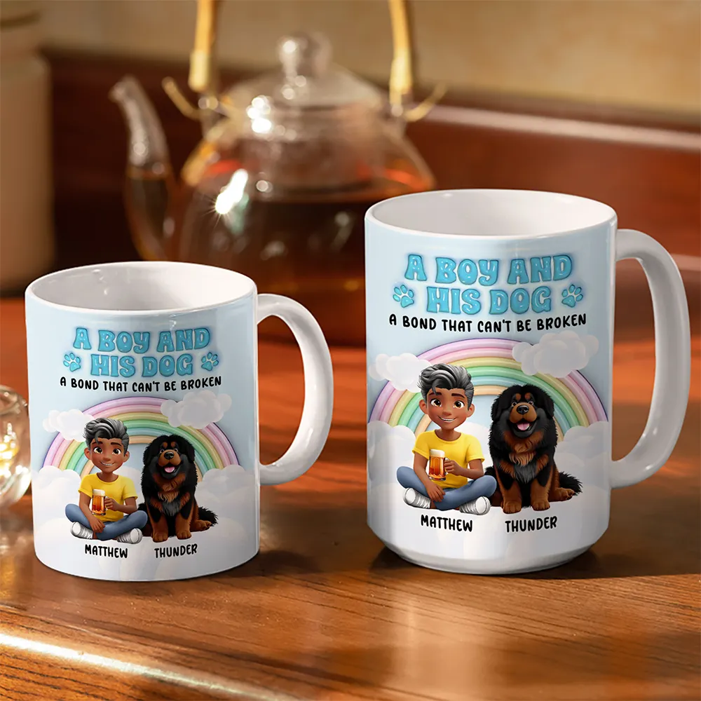 Rainbow A Girl And Her Dogs - 3D Inflated Effect Printed Mug, Personalized White Edge-to-Edge Mug - Image 3