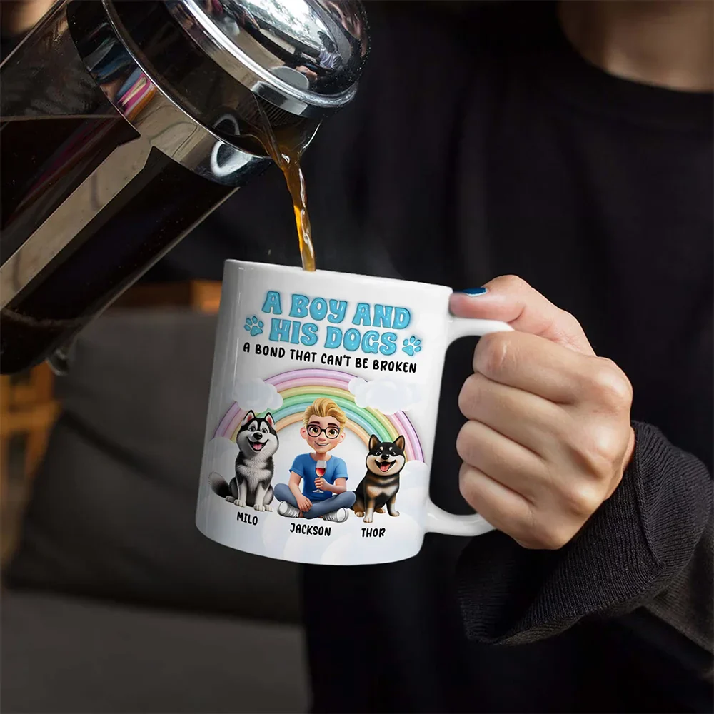 Rainbow A Girl And Her Dogs - 3D Inflated Effect Printed Mug, Personalized White Edge-to-Edge Mug - Image 4