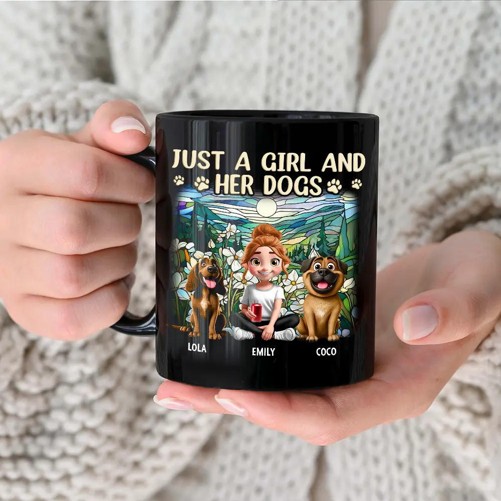 Rainbow Just A Girl And Her Dog - Personalized Black Mug - Image 3