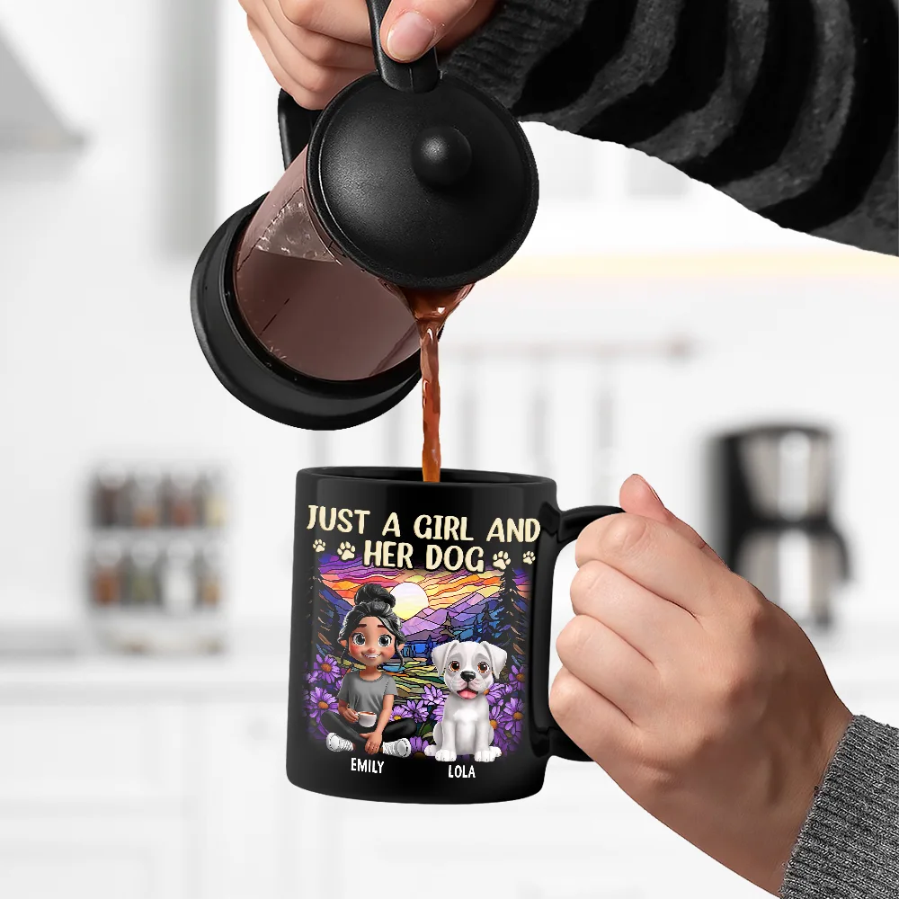 Rainbow Just A Girl And Her Dog - Personalized Black Mug - Image 5