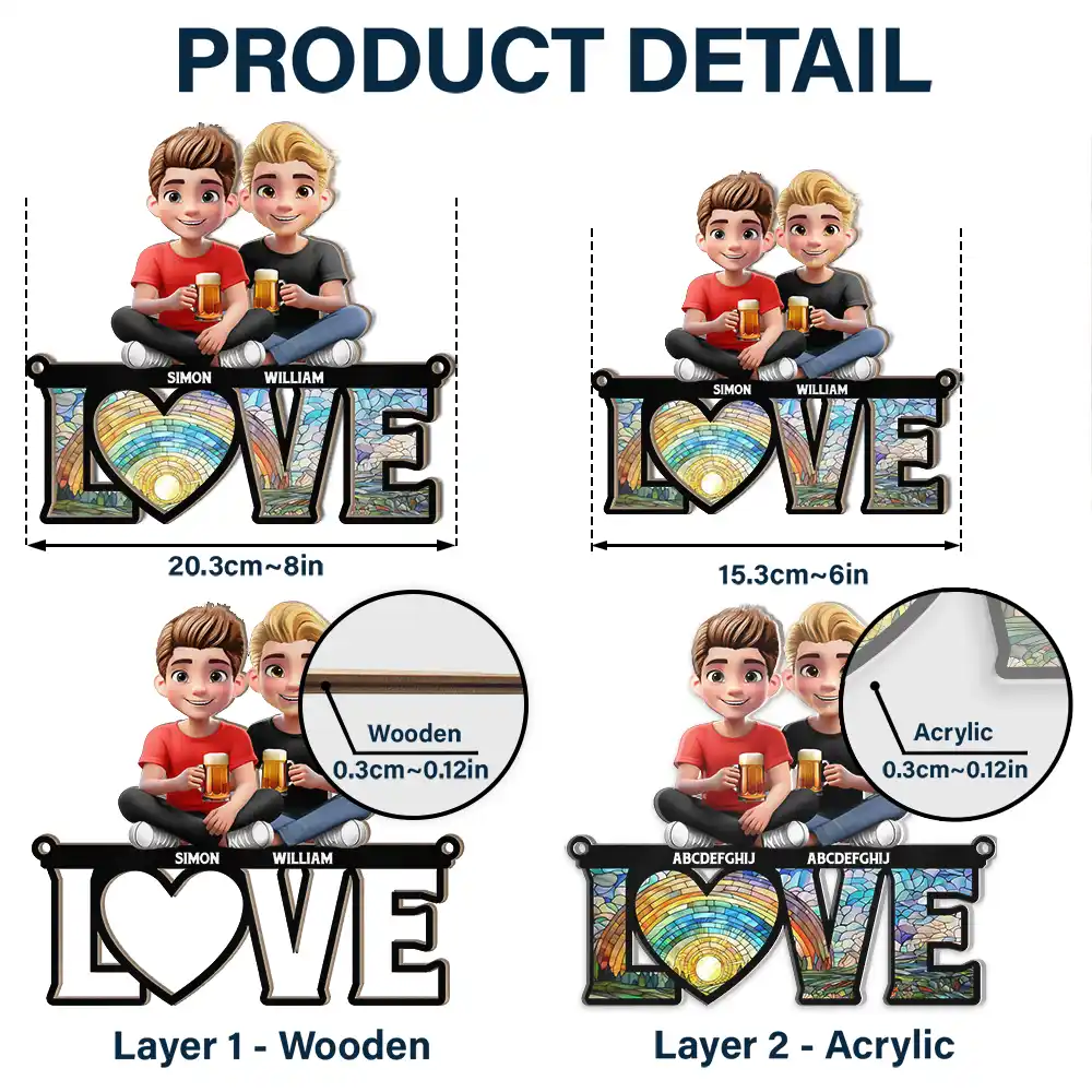 Rainbow Love Is Love - Personalized Window Hanging Suncatcher Ornament - Image 5