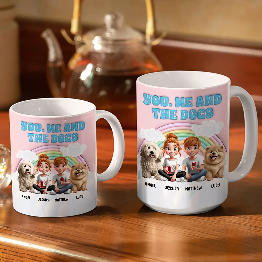 Rainbow You, Me And The Dog - 3D Inflated Effect Printed Mug, Personalized White Edge-to-Edge Mug - Image 3