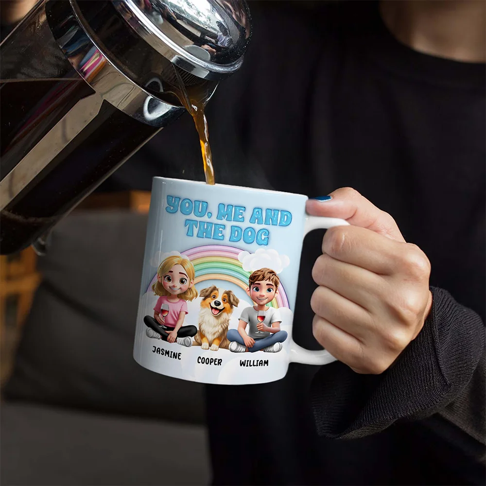 Rainbow You, Me And The Dog - 3D Inflated Effect Printed Mug, Personalized White Edge-to-Edge Mug - Image 4