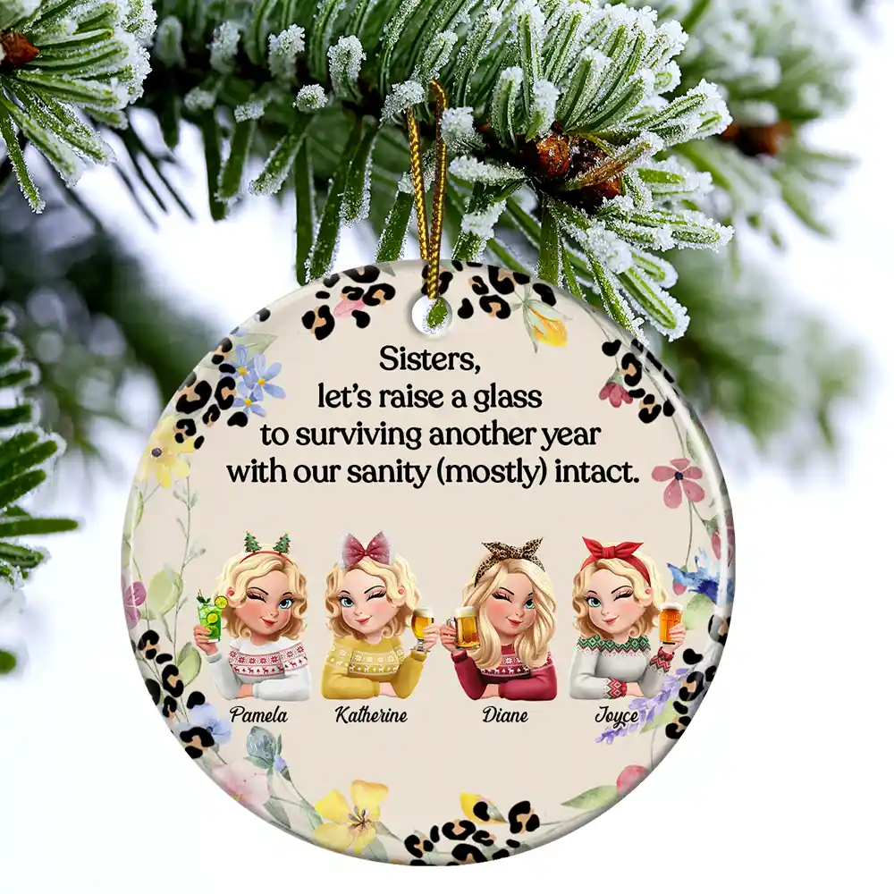 Raise A Glass To Surviving - Personalized Circle Ceramic Ornament - Image 4
