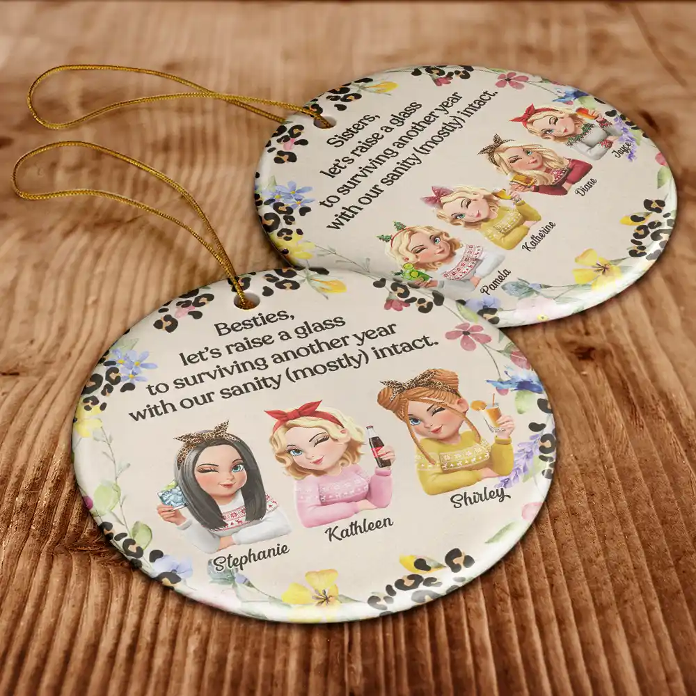 Raise A Glass To Surviving - Personalized Circle Ceramic Ornament - Image 6