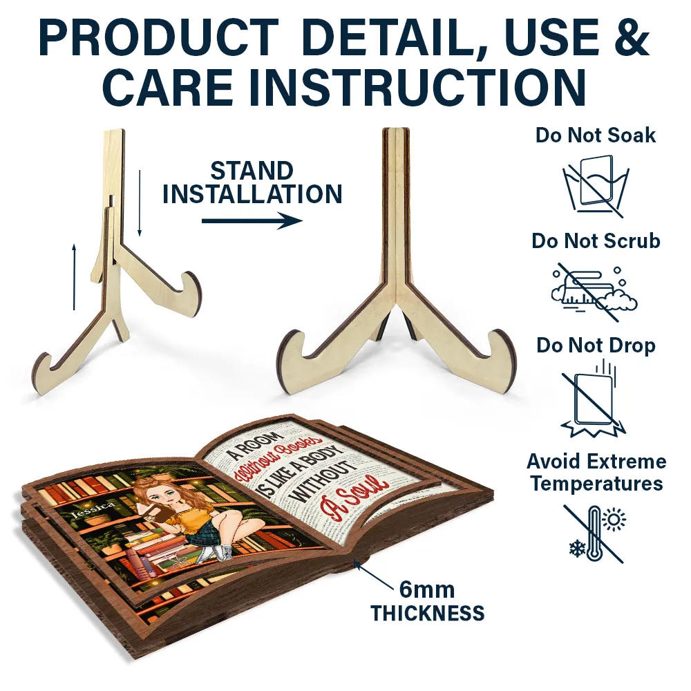 Reading Between The Pages Of A Book Is My Favorite Place To Be - Personalized 2-Layered Wooden Plaque With Stand - Image 5