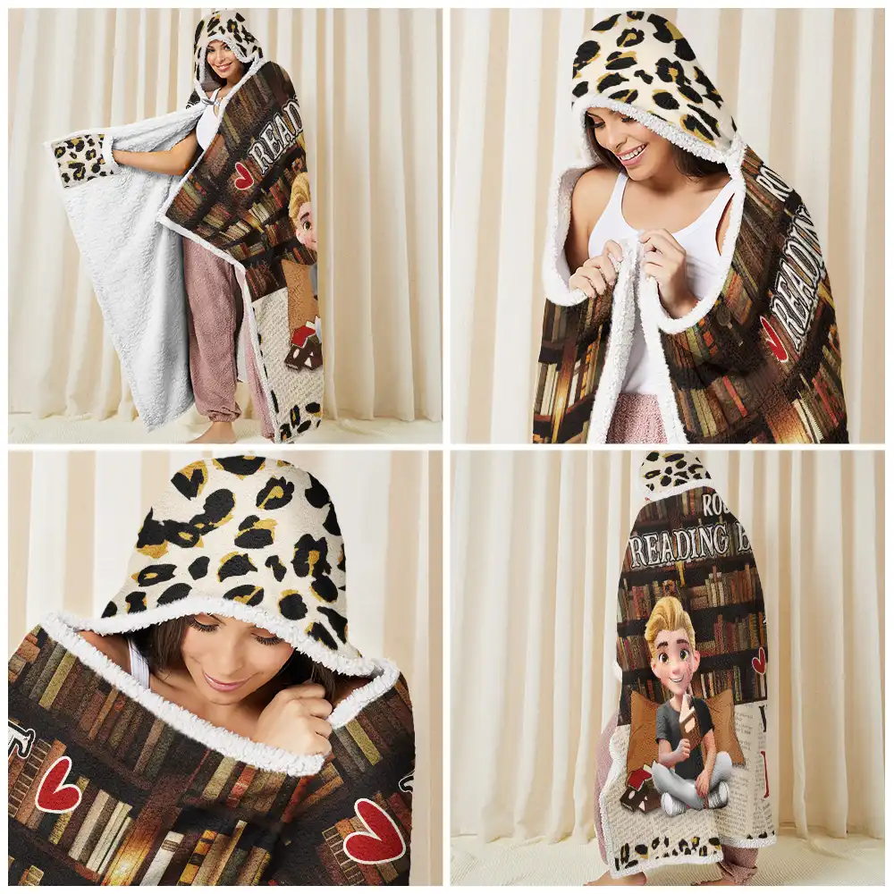 Reading Blanket Just A Girl Who Loves Books - Personalized Wearable Hooded Blanket - Image 6