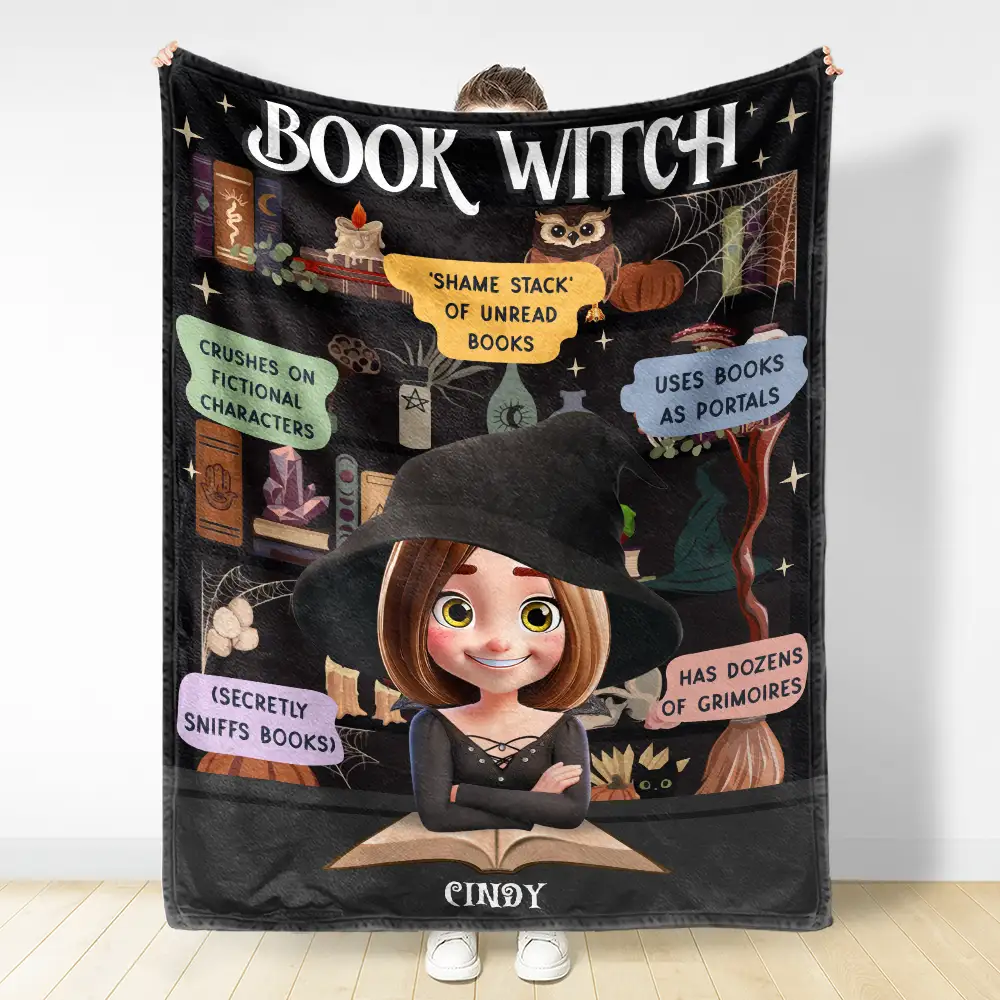 Reading Book Witch Blanket - Personalized Fleece Blanket, Sherpa Blanket - Image 3