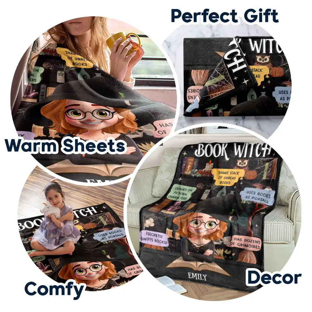 Reading Book Witch Blanket - Personalized Fleece Blanket, Sherpa Blanket - Image 7