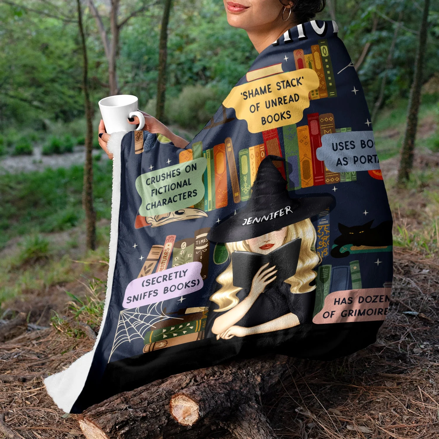 Reading Book Witch - Gift For Yourself, Gift For Women - Personalized Fleece Blanket - Image 3