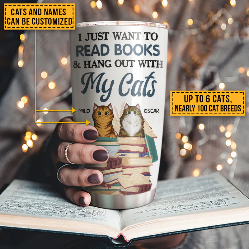 Reading Books Kitten Cat Lady I Just Want To Custom Tumbler - Image 5