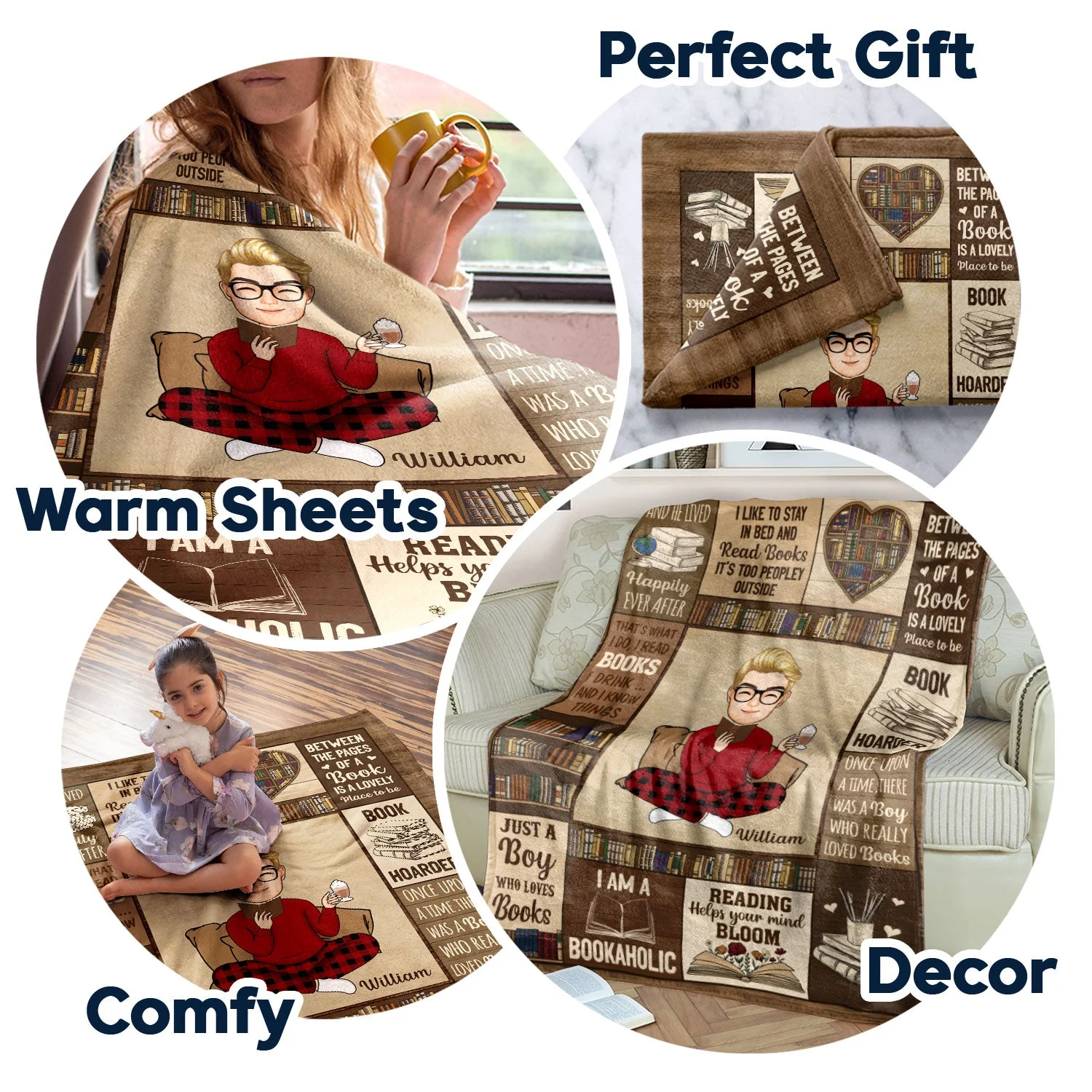 Reading Cartoon Just A Girl Boy Who Loves Books - Gift For Book Lovers - Personalized Fleece Blanket - Image 7