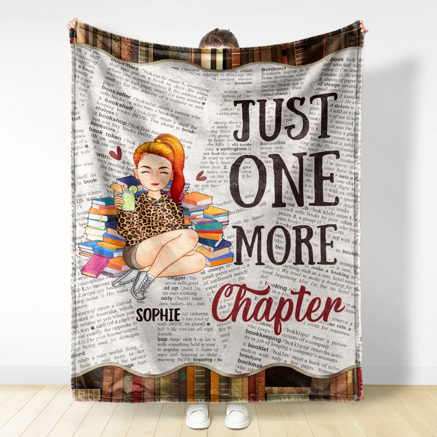 Reading Cartoon Just One More Chapter - Gift For Book Lovers - Personalized Fleece Blanket - Image 3